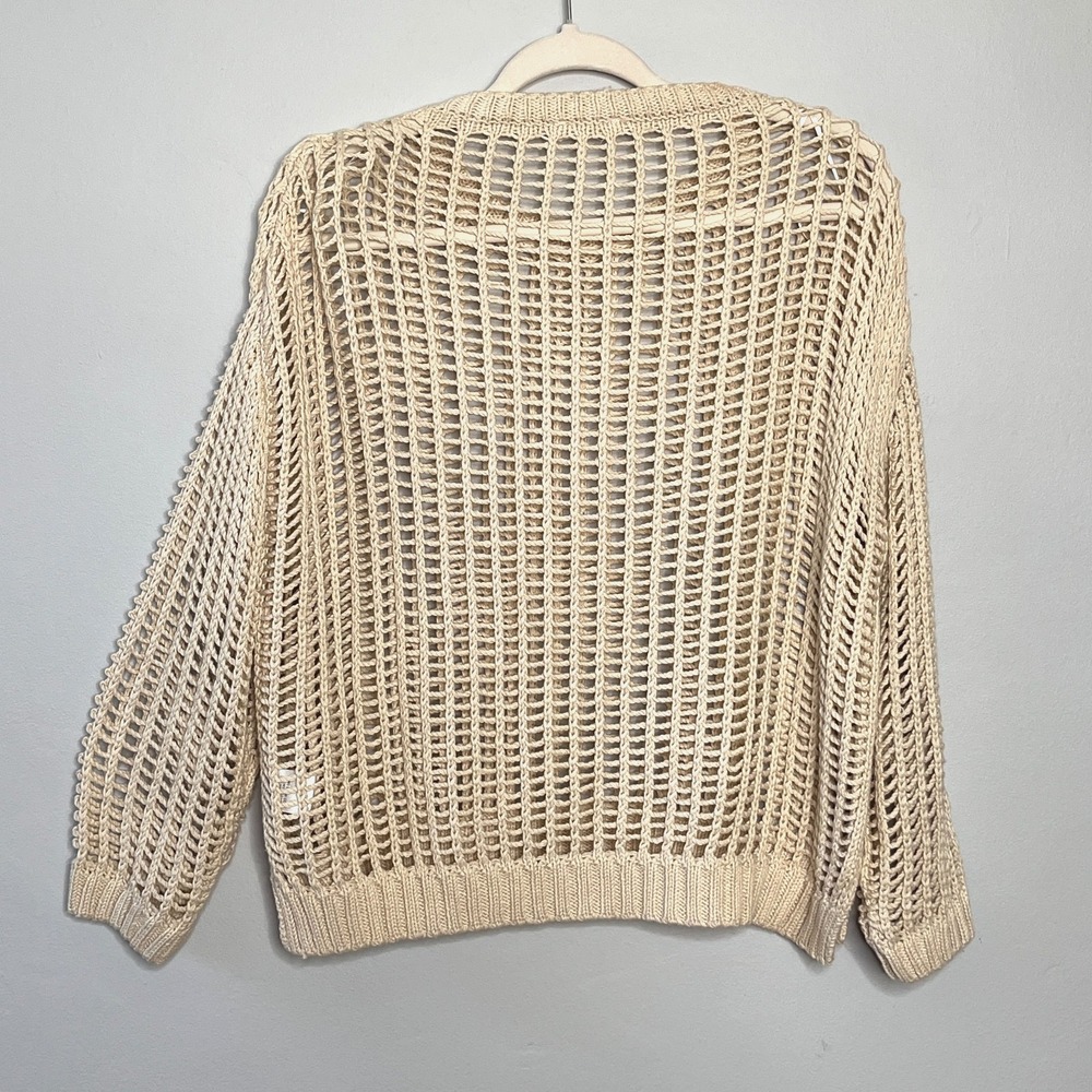 Aaron &‎ Amber Crochet Long Sleeve Sweater M Beige Neutral Boho Chic Cottagecore - Picture 7 of 10